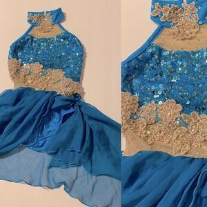 Glamour Blue and Gold Kids Dance Costume